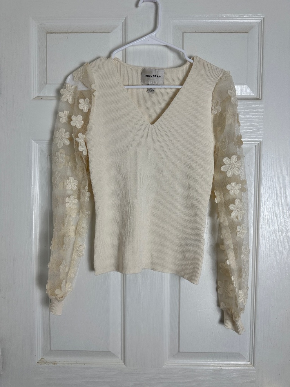 Industry Cream Floral Preppy Mesh Bridal Bachelorette Sweater Top Women Size S